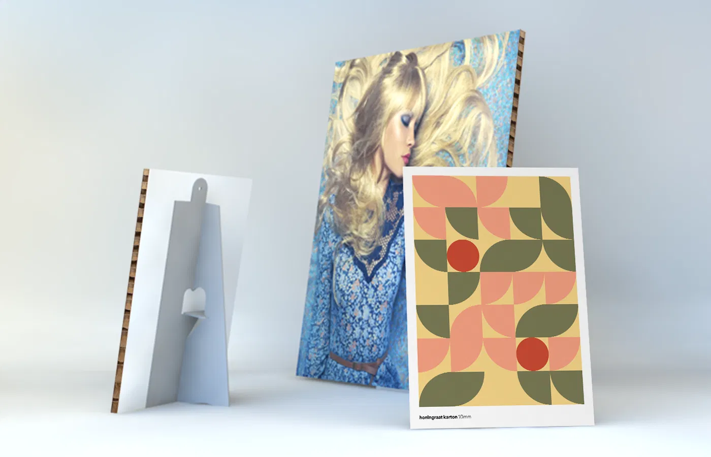 honingraat showcard met rugsteun in A2 formaat