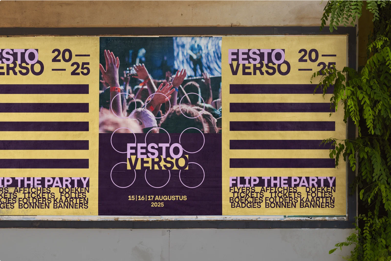 Gekleefde affiches voor events.