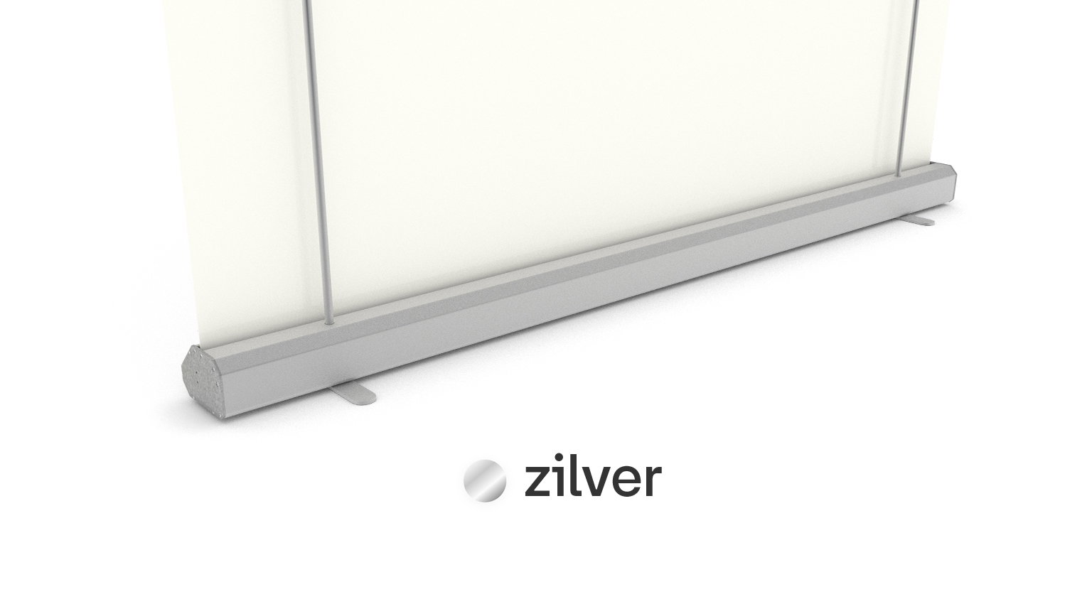 Bedrukte roll-up banner in een zilveren extreme cassette. 