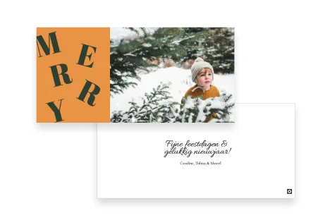 US liggend kerstkaart met eigen foto.