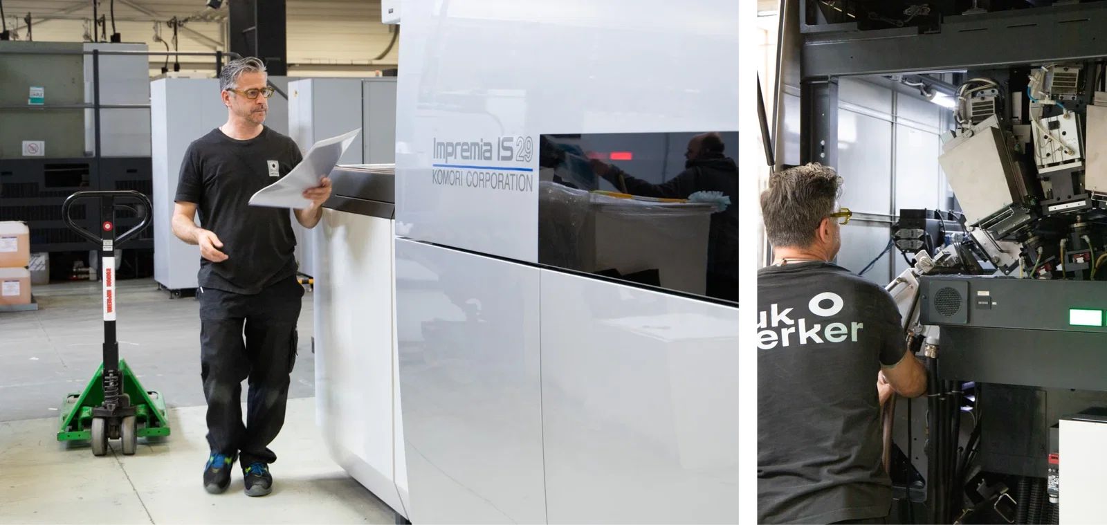 Digitale printoperator aan een digitale drukpersen.